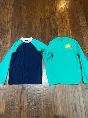 Kids Lands End Long Sleeve Swim Rash Guard Set in Navy and Aqua